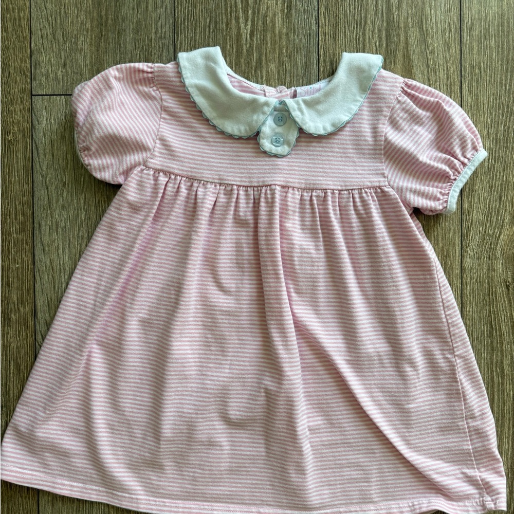 Stitchy Fish Pink Striped Kids Peter Pan Collar Dress
